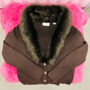 Premium Faux Fur Knit Cardigan, M